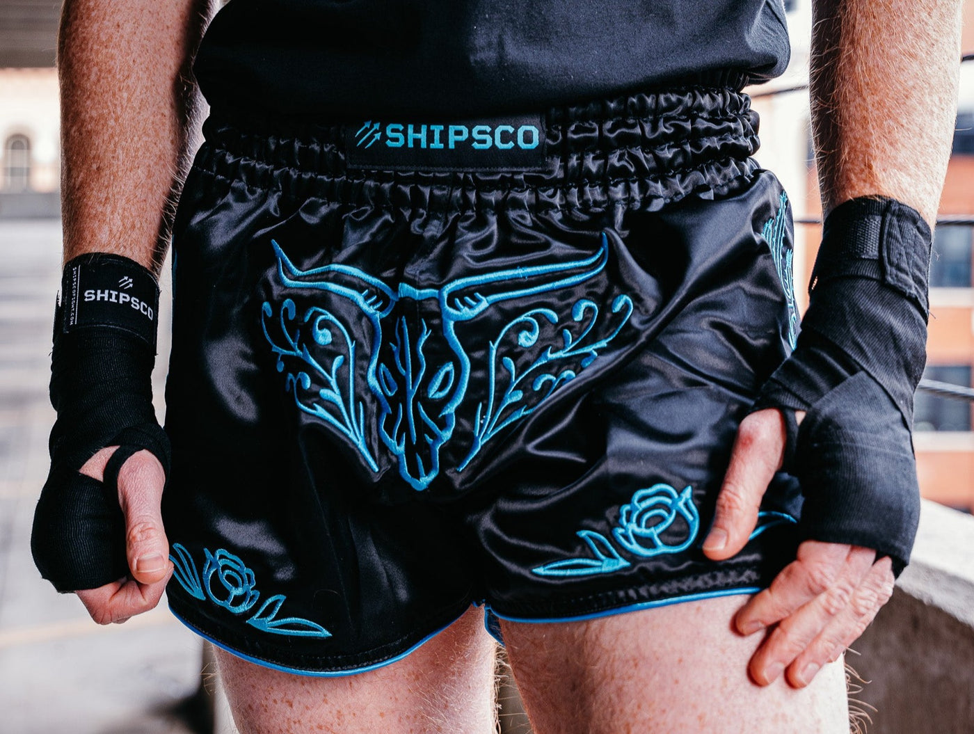 Los Vaqueros Black and Blue Western Muay Thai Shorts – SHIPSCO Fightwear