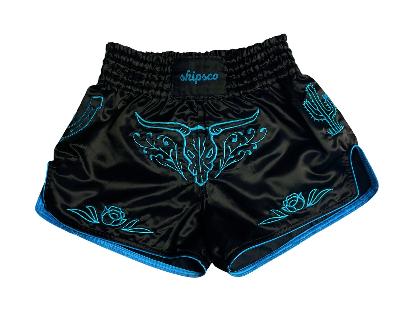 Los Vaqueros Black and Blue Western Muay Thai Shorts